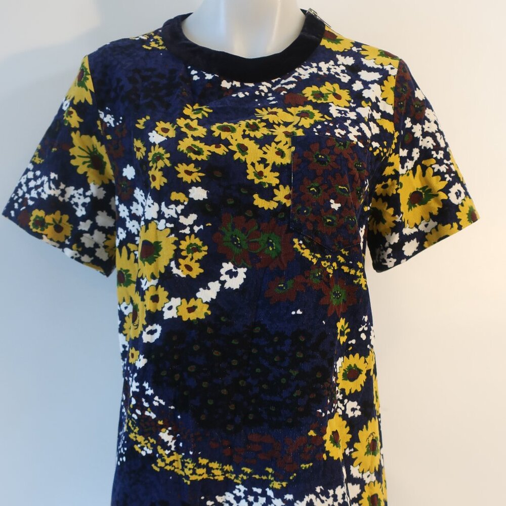 Women Sacai Blue Maoon Floral Corduroy Short Sleeve Pleated Top Blouse L - Picture 3 of 10